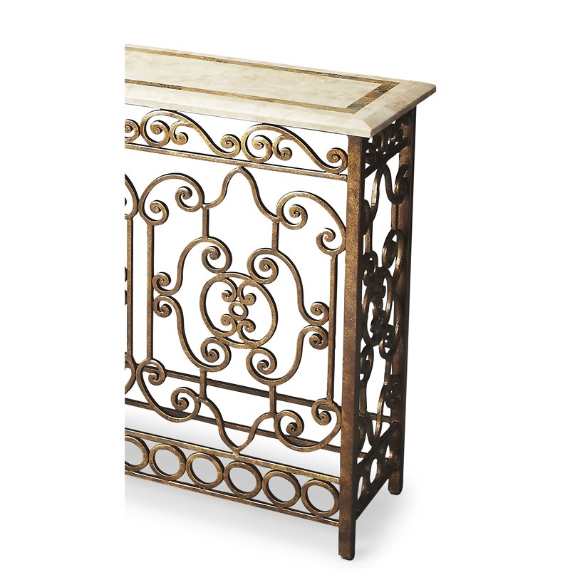 Beaumont Lane Traditional Iron And Fossil Stone Console Table