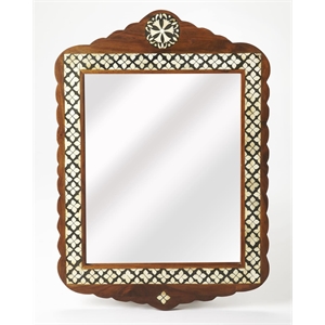 Beaumont Lane Contemporary Wood And Bone Inlay Wall Mirror in Brown