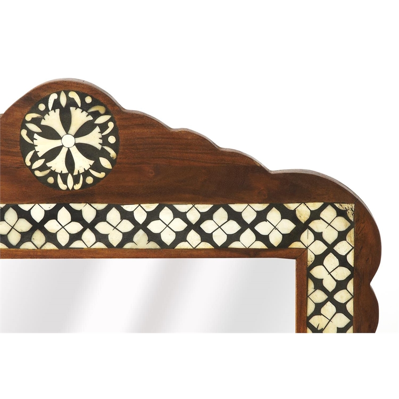 Beaumont Lane Contemporary Wood And Bone Inlay Wall Mirror in Brown