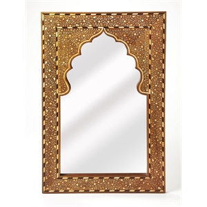 Beaumont Lane Contemporary Wood And Bone Inlay Wall Mirror in Brown
