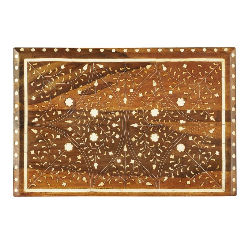 Beaumont Lane Contemporary Wood And Bone Inlay Accent Chest in Brown