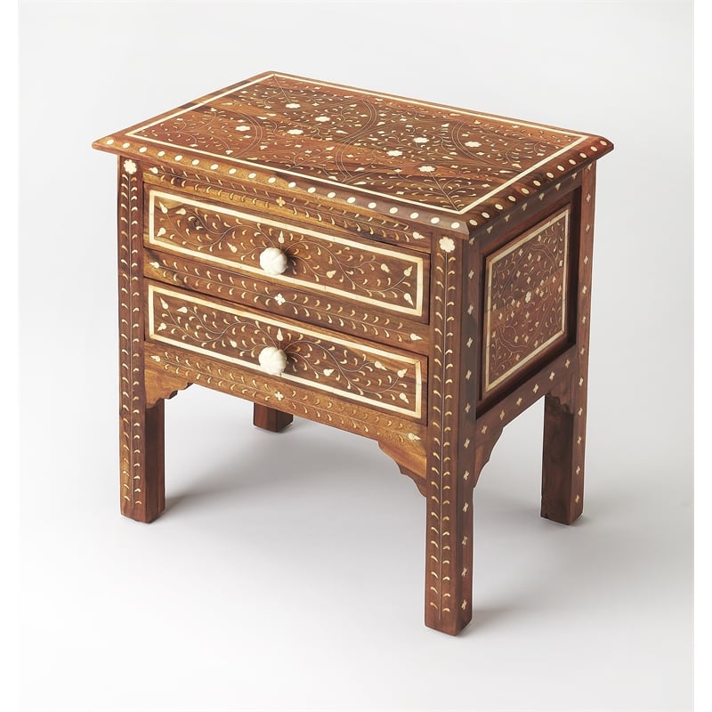 Beaumont Lane Contemporary Wood And Bone Inlay Accent Chest in Brown