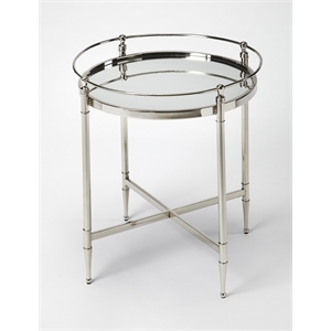 Beaumont Lane Contemporary Metal And Mirror End Table in Silver