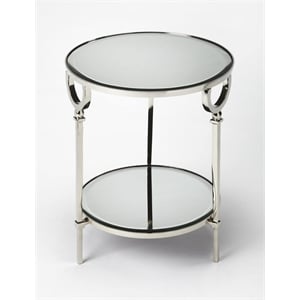 Beaumont Lane Contemporary Metal And Mirror End Table in Silver