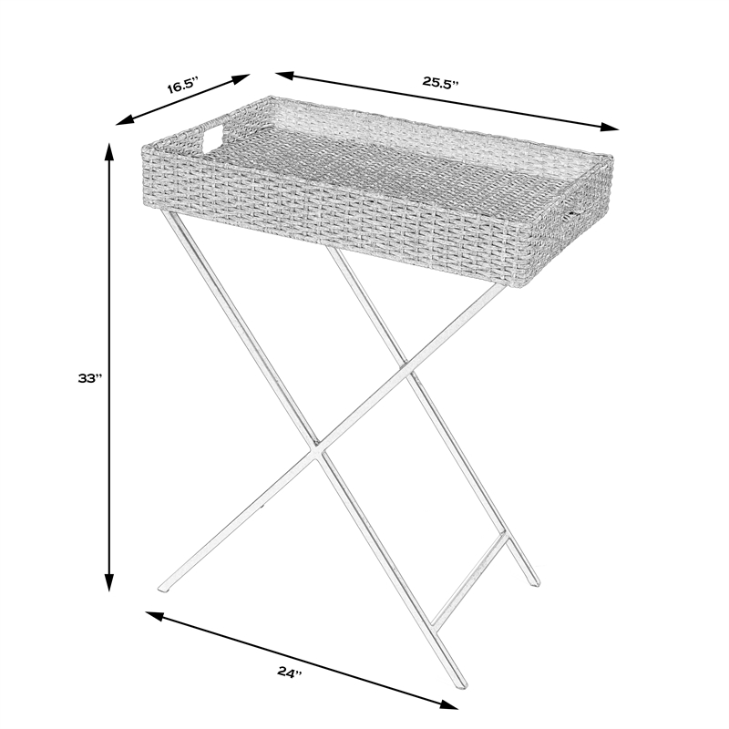 Beaumont Lane Metal Traditional Rattan Tray Table in Dark Brown