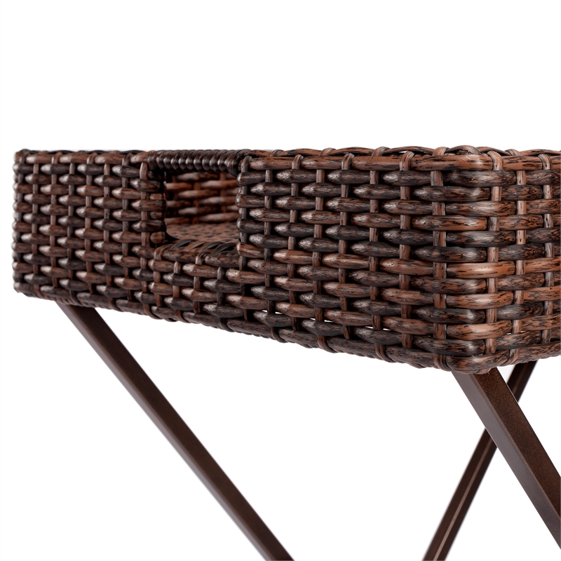 Beaumont Lane Metal Traditional Rattan Tray Table in Dark Brown