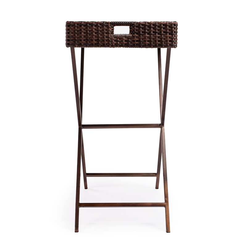 Beaumont Lane Metal Traditional Rattan Tray Table in Dark Brown