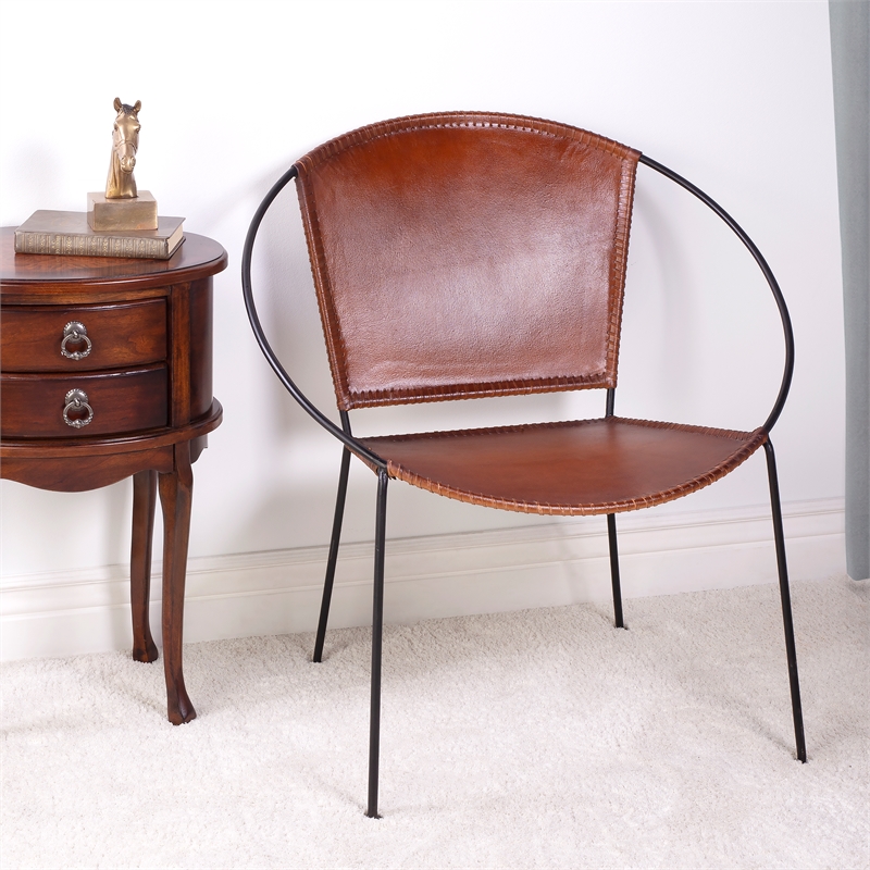 Beaumont Lane Contemporary Brown Leather Accent Chair in Brown