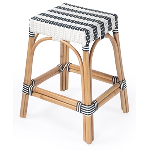 Beaumont Lane Coastal Rattan 24.5&quot Counter Stool - White & Navy Stripe