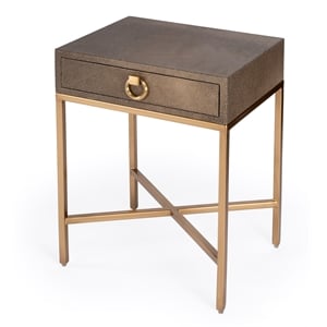 Beaumont Lane Contemporary One Drawer Leather End Table In Gold