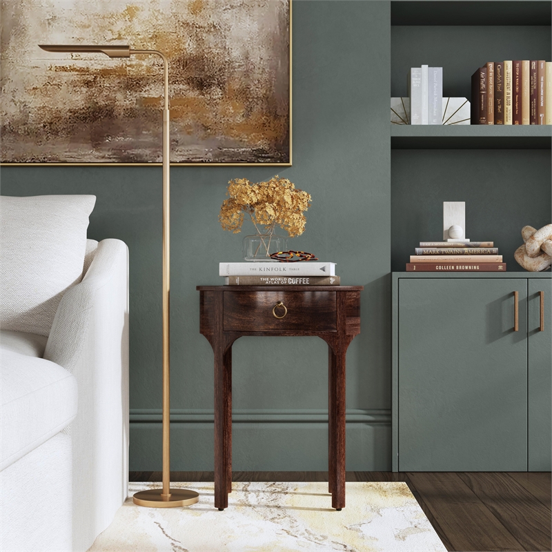 Beaumont Lane Mid-Century Transitional Mango Wood End Table In Dark Brown
