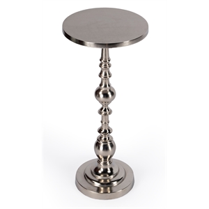 Beaumont Lane Transitional Silver Round Nickel Pedestal End Table