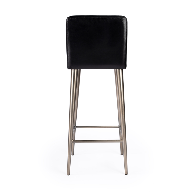 Beaumont Lane Contemporary Black Leather Bar Stool in Black Finish