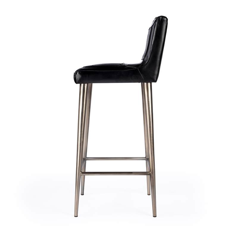 Beaumont Lane Contemporary Black Leather Bar Stool in Black Finish