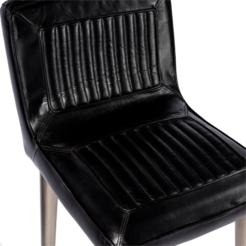 Beaumont Lane Contemporary Black Leather Bar Stool in Black Finish