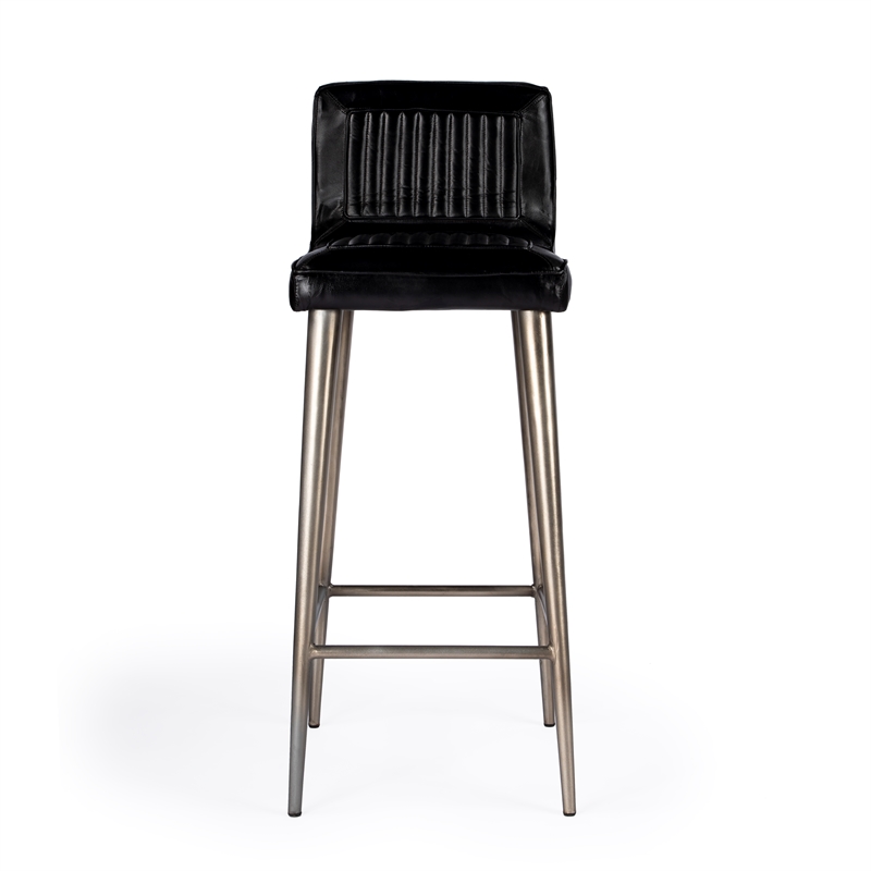 Beaumont Lane Contemporary Black Leather Bar Stool in Black Finish