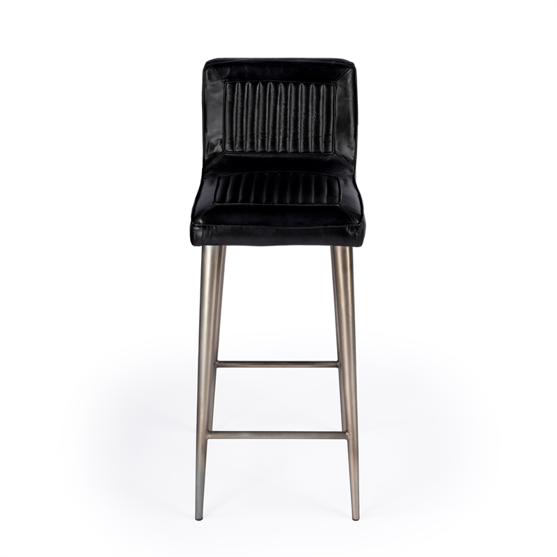 Beaumont Lane Contemporary Black Leather Bar Stool in Black Finish