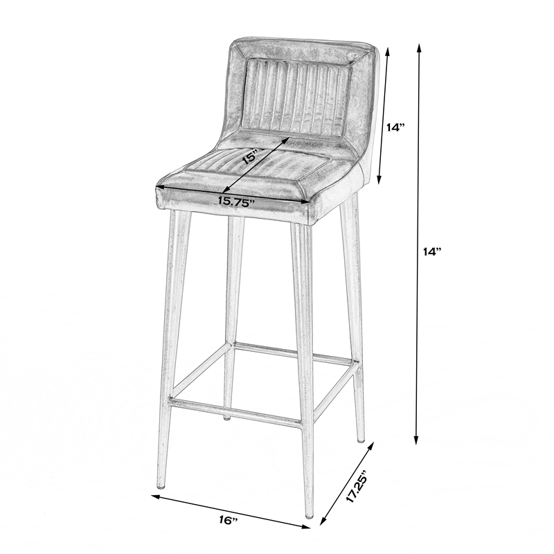 Beaumont Lane Contemporary Black Leather Bar Stool in Black Finish