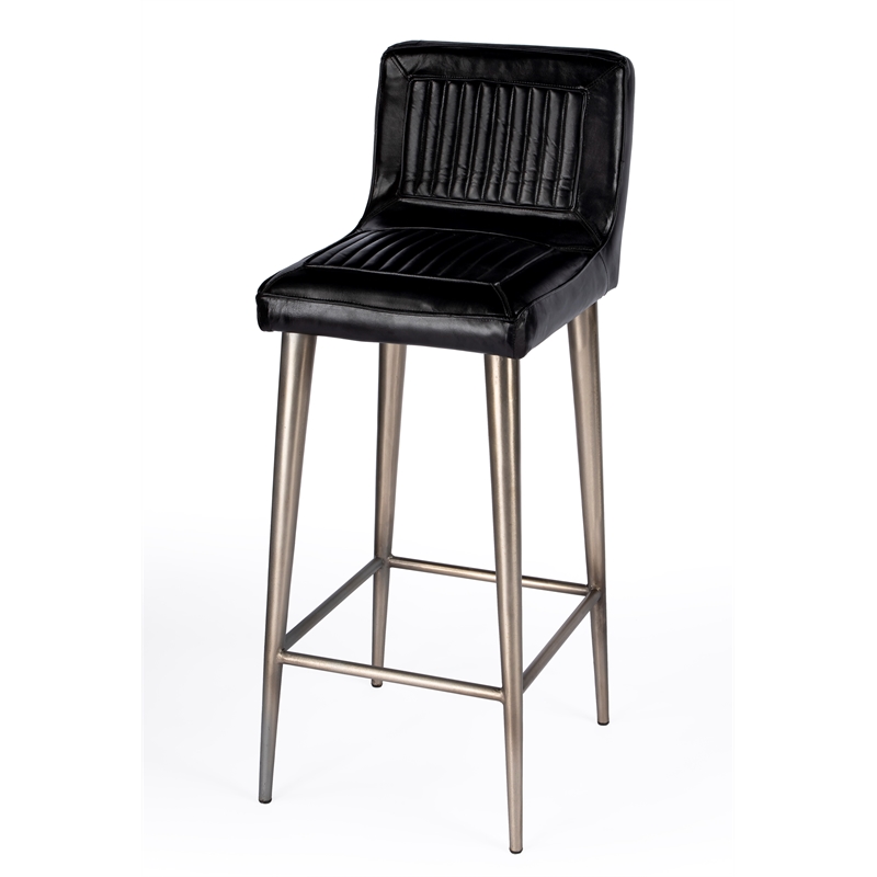 Beaumont Lane Contemporary Black Leather Bar Stool in Black Finish