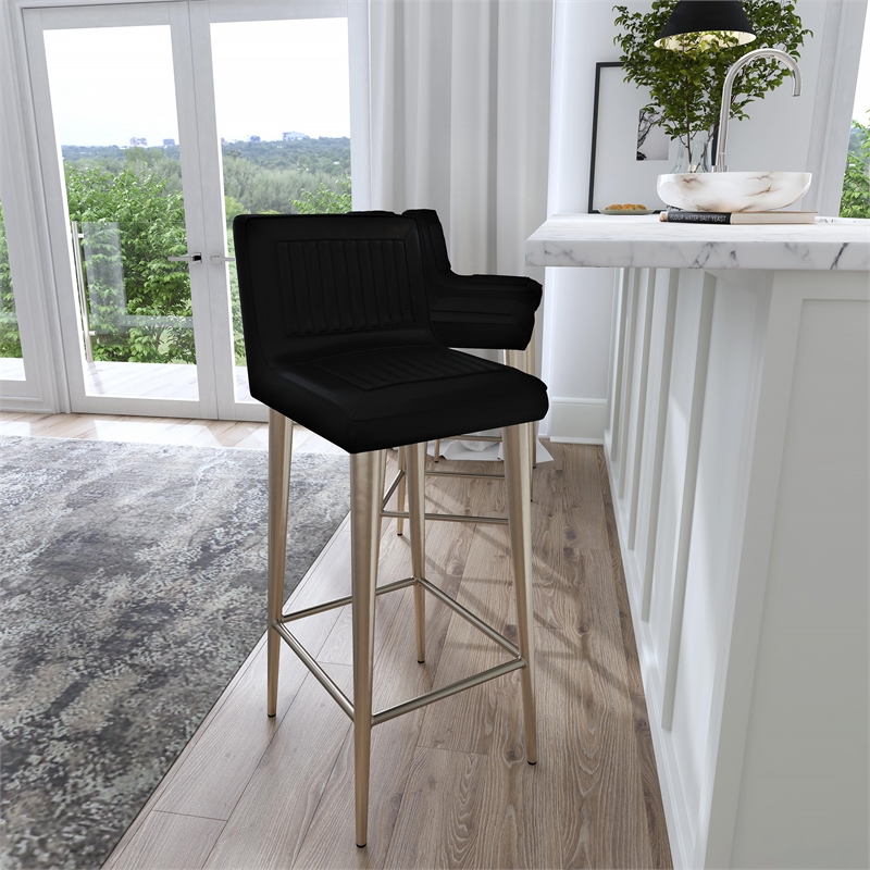 Beaumont Lane Contemporary Black Leather Bar Stool in Black Finish