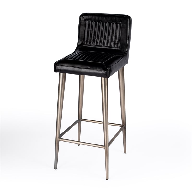 Beaumont Lane Contemporary Black Leather Bar Stool in Black Finish