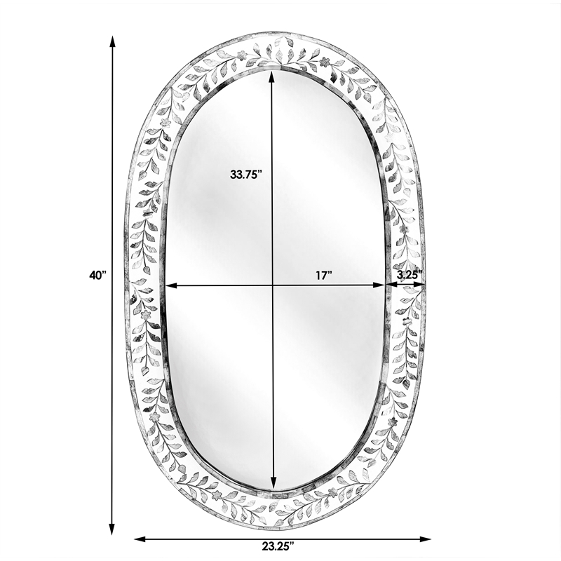 Beaumont Lane Wood Contemporary Blue And White Bone Inlay Mirror