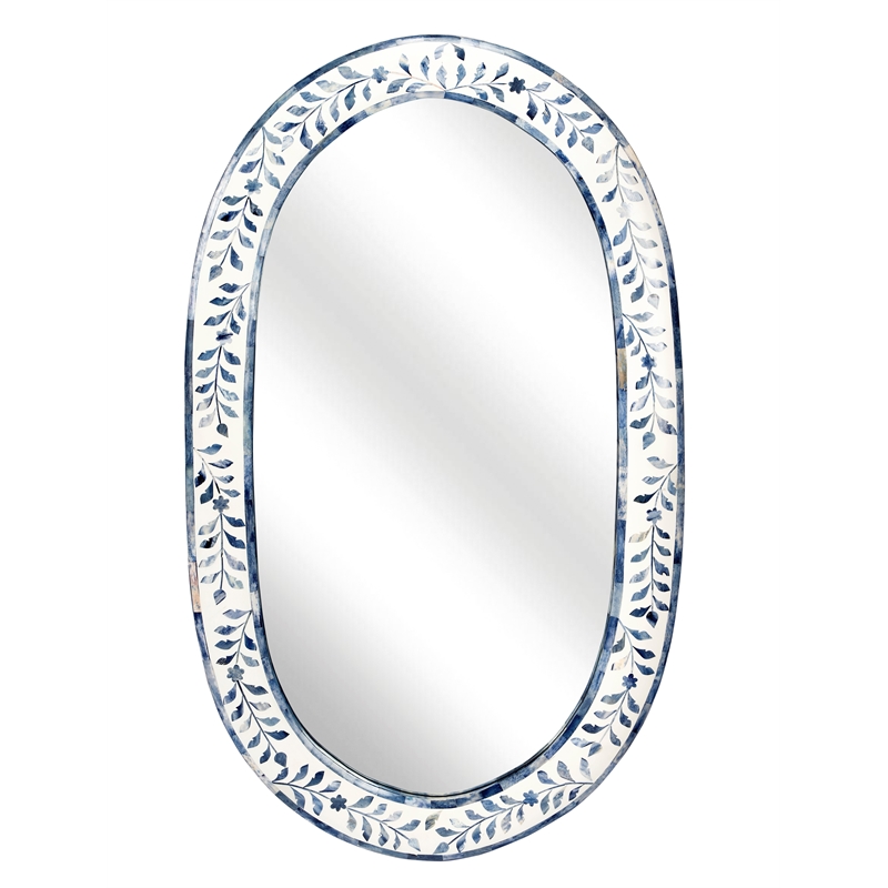 Beaumont Lane Wood Contemporary Blue And White Bone Inlay Mirror