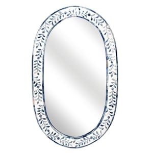 Beaumont Lane Wood Contemporary Blue And White Bone Inlay Mirror