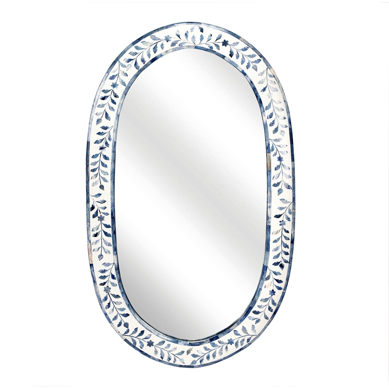 Beaumont Lane Wood Contemporary Blue And White Bone Inlay Mirror