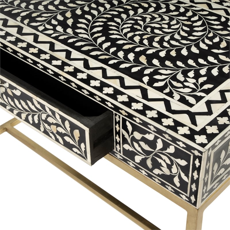 Beaumont Lane Modern Black And White Bone Inlay Writing Desk