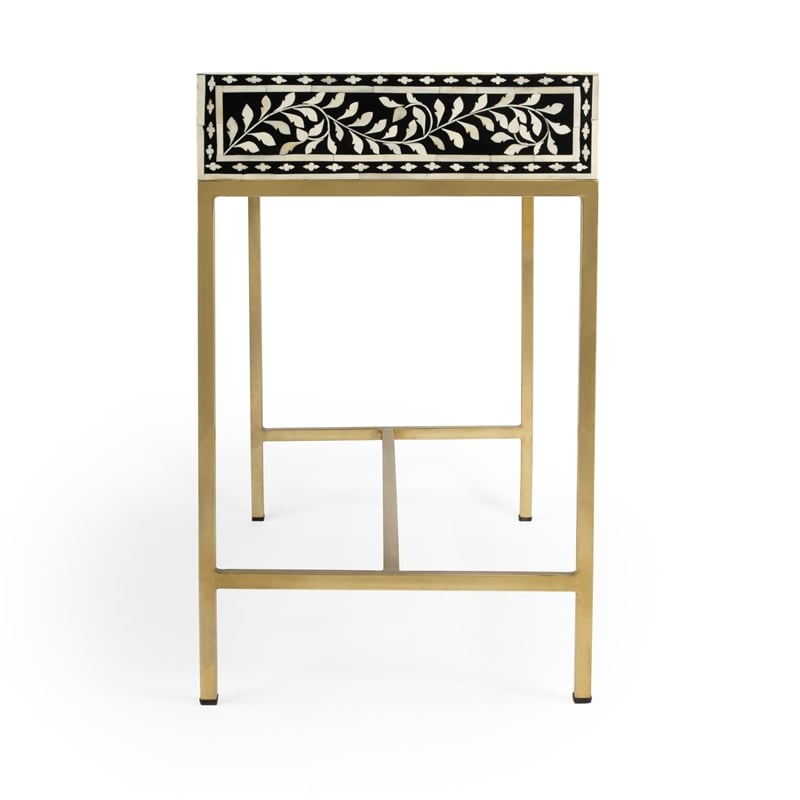 Beaumont Lane Modern Black And White Bone Inlay Writing Desk