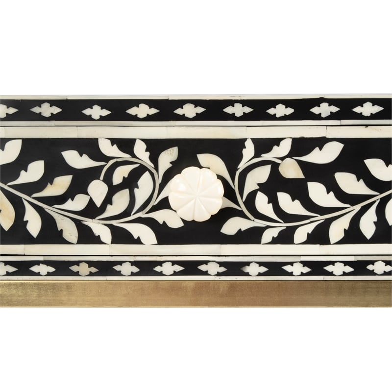 Beaumont Lane Modern Black And White Bone Inlay Writing Desk