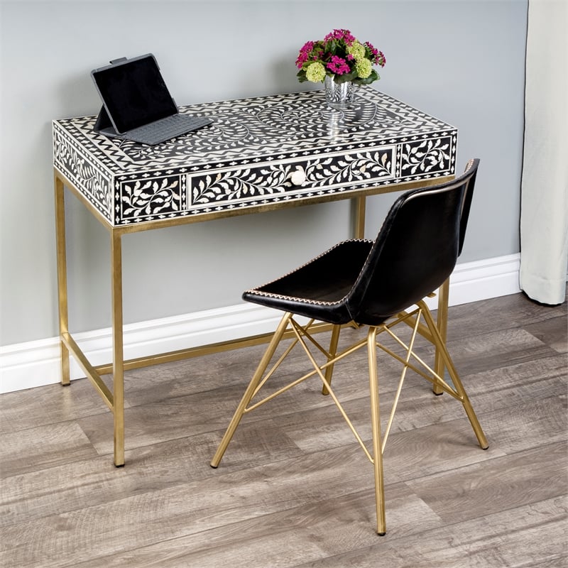 Beaumont Lane Modern Black And White Bone Inlay Writing Desk