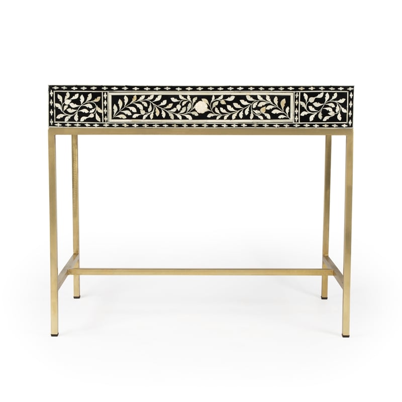 Beaumont Lane Modern Black And White Bone Inlay Writing Desk