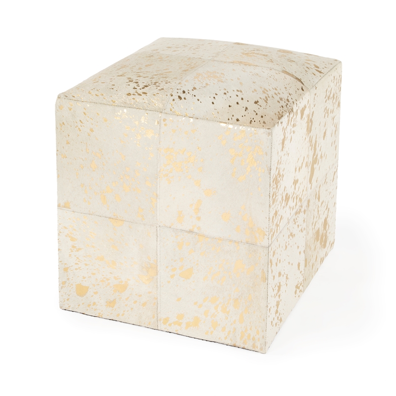 Beaumont Lane Transitional Hair on Hide with Gold Spots Ottoman