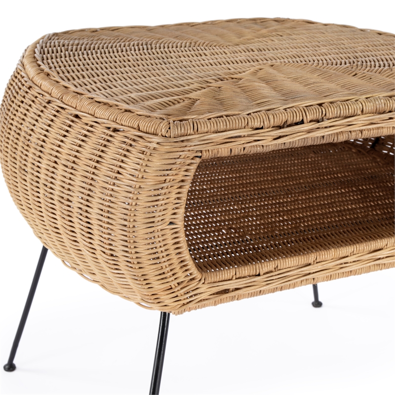 Beaumont Lane Modern Coastal Rattan End Table in Brown Finish