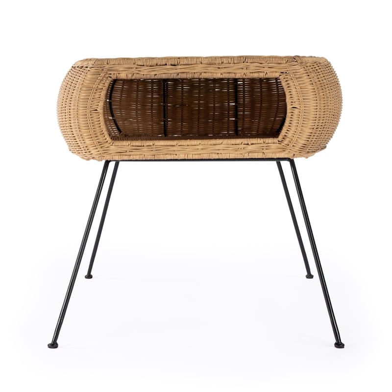 Beaumont Lane Modern Coastal Rattan End Table in Brown Finish