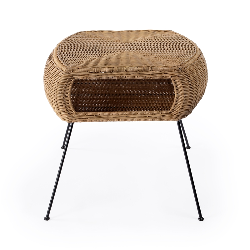 Beaumont Lane Modern Coastal Rattan End Table in Brown Finish