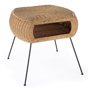 Beaumont Lane Modern Coastal Rattan End Table in Brown Finish