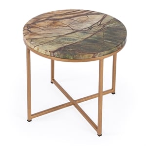 Beaumont Lane Modern Transitional Marble Side Table in Gold Finish