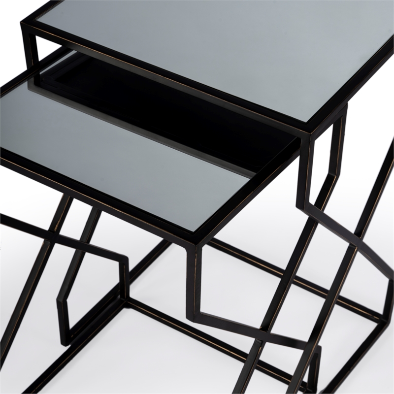 Beaumont Lane Metal Contemporary Mirrored Iron Nesting Tables