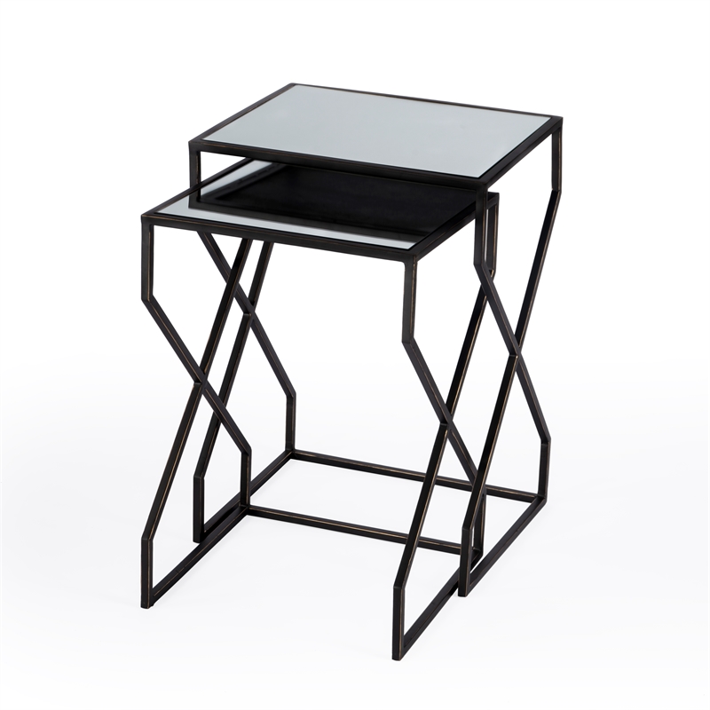 Beaumont Lane Metal Contemporary Mirrored Iron Nesting Tables