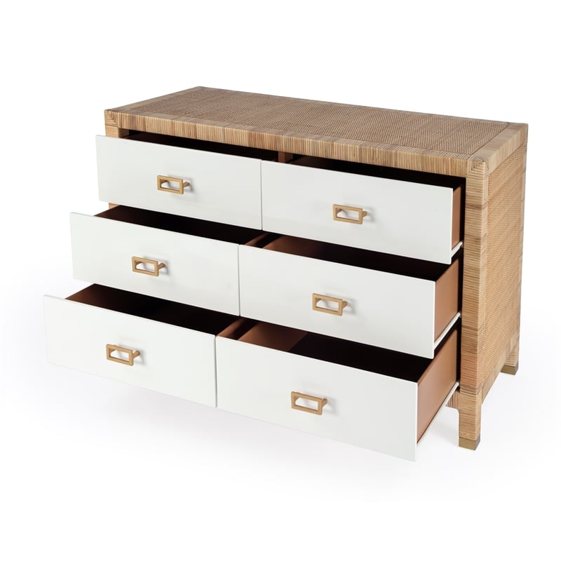 Beaumont Lane Coastal 6 Drawer Natural And Wood Double Dresser