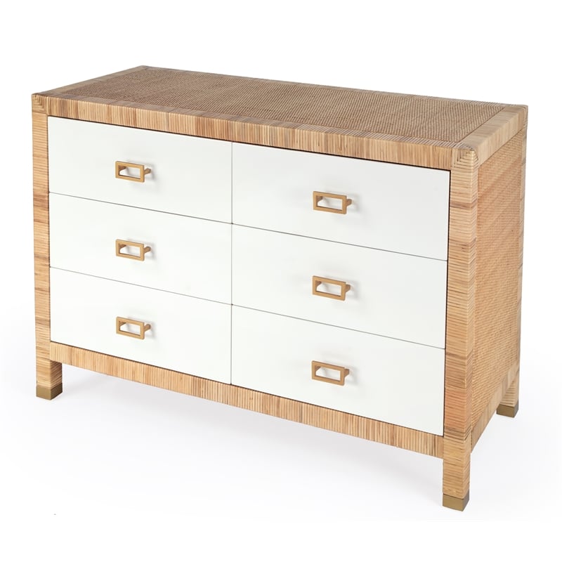 Beaumont Lane Coastal 6 Drawer Natural And Wood Double Dresser