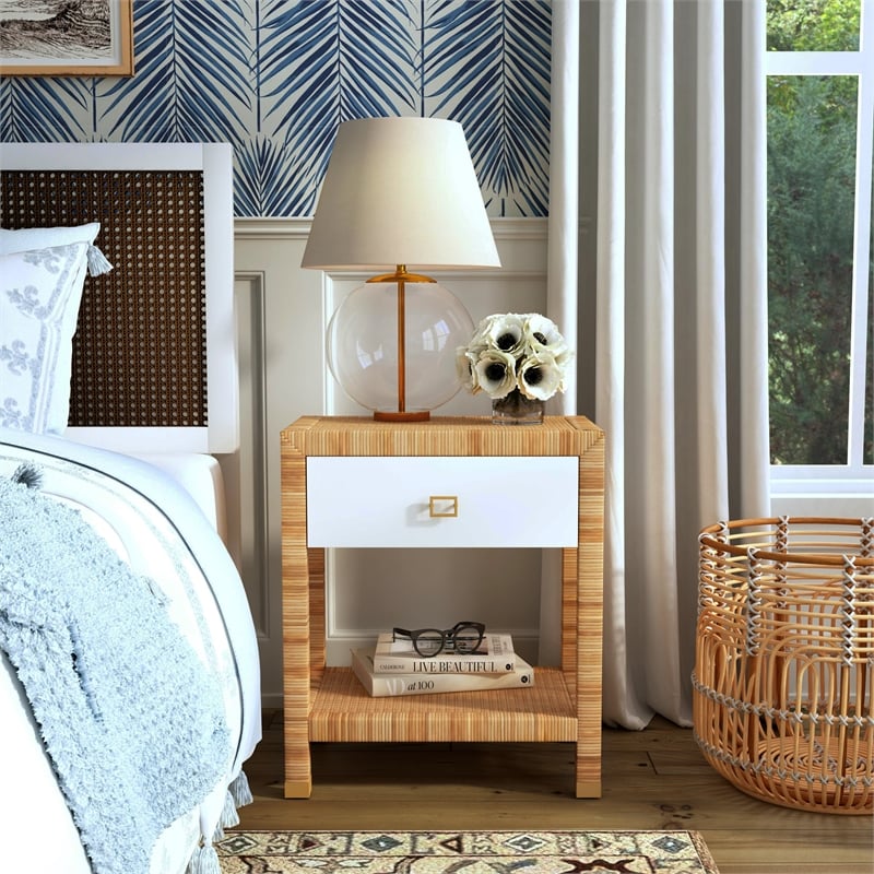 Beaumont Lane Modern Coastal 1 Drawer Rattan Natural Nightstand