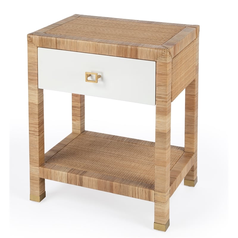 Beaumont Lane Modern Coastal 1 Drawer Rattan Natural Nightstand