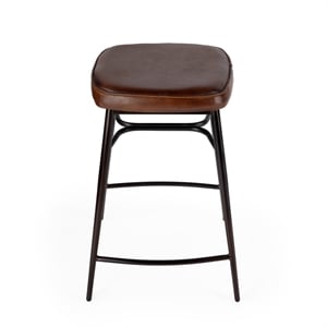 Beaumont Lane Contemporary 26&quot Square Leather Counter Stool in Brown