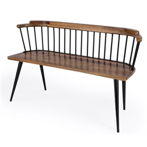Beaumont Lane Modern Transitional Spindle Back Wood Bench in Brown