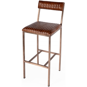 Beaumont Lane 29.25&quotH Iron Metal Frame And Leather Seat Barstool in Dark Brown