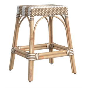 Beaumont Lane Coastal Rattan 24.5&quot Counter Stool - Tan & White Stripe